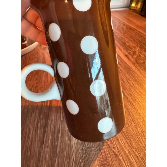 Set of 2 Fitz & Floyd Brown & White Polka Dot Espresso Cups and Saucers - Picture 10 of 11